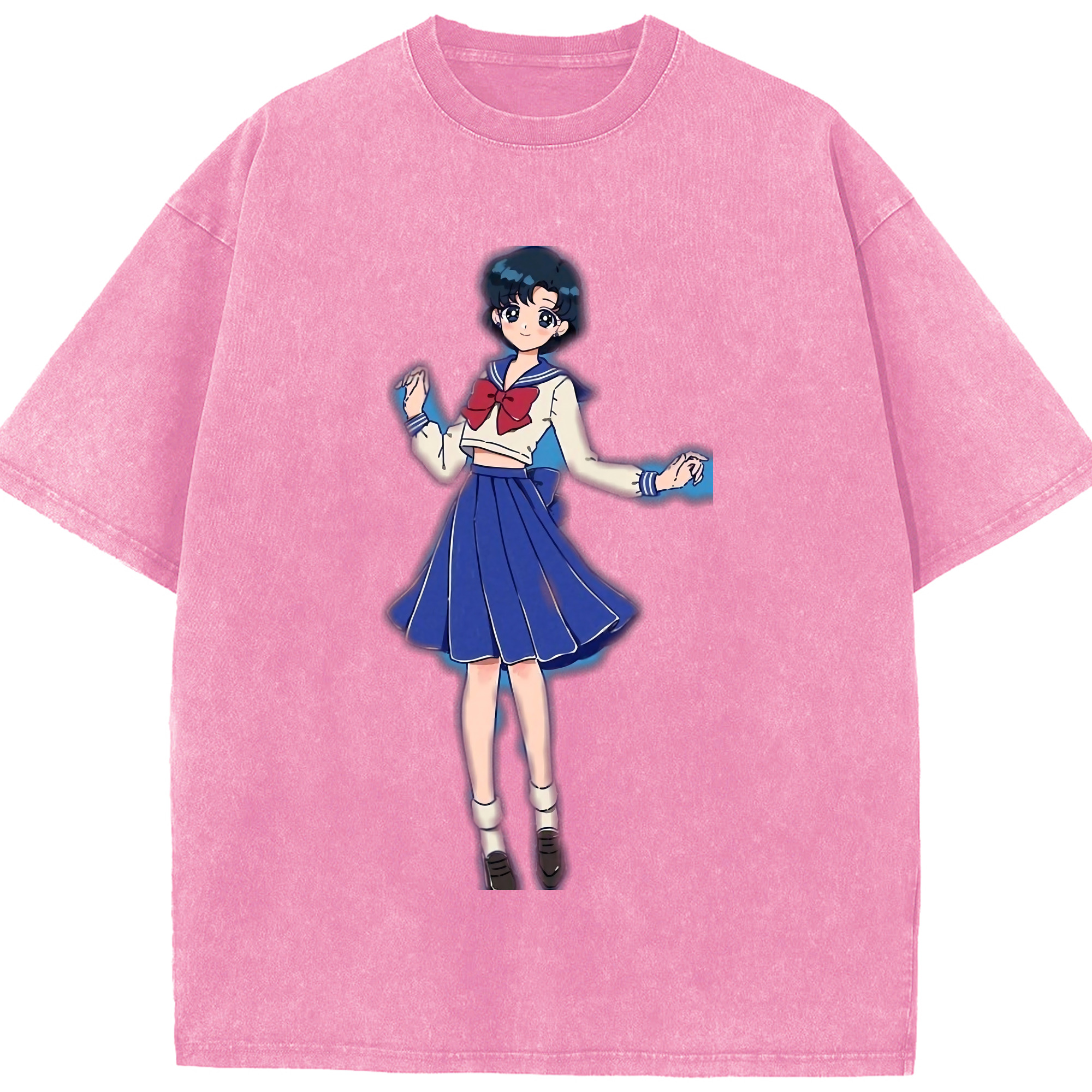 （画像用） 美少女戦士セーラームーン 水野 亜美 みずの あみ Sailor Moon Mizuno Ami 綿100% ヴィンテージ風 半袖Tシャツ（フロントプリント）